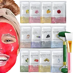 Jelly Mask for Facials - 12 Flavors Hydrating & Brightening Jelly Face Masks | Free Jade Roller & Spatula | Bulgarian Rose, Lavender, Hyaluronic Acid, 24K Gold face mask skin care |Vajacial Jelly Mask