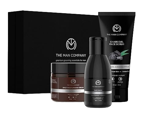 The Man Company Detan Facial Kit - Charcoal Face Wash, Charcoal Scrub, Daily Moisturising Face Cream | Best Detan Care - Pack of 3